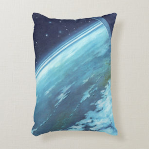 Vintage Science Fiction, Earth at Night with Stars Accent Pillow