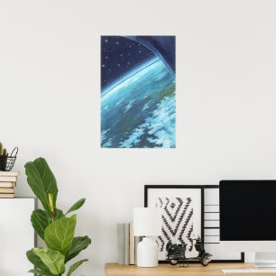 Vintage Science Fiction, Earth at Night with Stars Poster