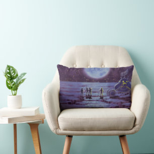 Vintage Science Fiction Earth Rover Aliens on Moon Lumbar Pillow