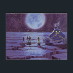 Vintage Science Fiction Earth Rover Aliens on Moon Postcard<br><div class="desc">Vintage illustration futuristic aliens and robots science fiction image featuring a classic 50s comic book design. Retro sci fi design with alien astronauts on a foreign planet with a space vehicle, lunar or moon rover and looking up at the Earth and outer space and waving. A dark sky with bright...</div>