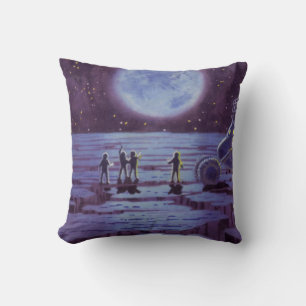Vintage Science Fiction Earth Rover Aliens on Moon Throw Pillow