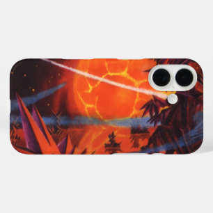 Vintage Science Fiction, Fiery Fire Sci Fi Planet iPhone 16 Case
