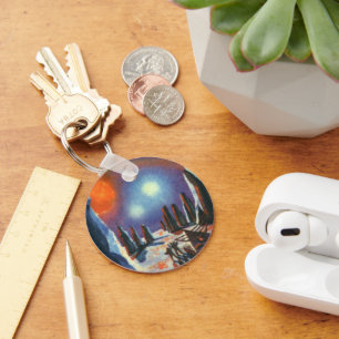Vintage Science Fiction Foreign Planet with Aliens Keychain