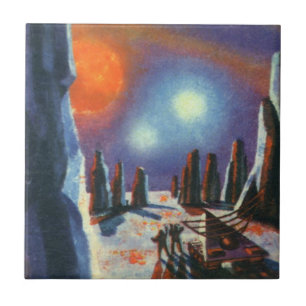 Vintage Science Fiction Foreign Planet with Aliens Tile