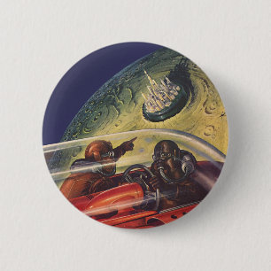 Vintage Science Fiction, Futuristic City on Moon 2 Inch Round Button