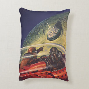 Vintage Science Fiction, Futuristic City on Moon Accent Pillow