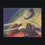 Vintage Science Fiction, Futuristic City on Moon Postcard<br><div class="desc">Vintage illustration travel and transportation science fiction image featuring a classic comic book retro sci fi outer space and planets image of astronauts or aliens travelling in a spaceship flying over a futuristic metropolis on the moon.</div>