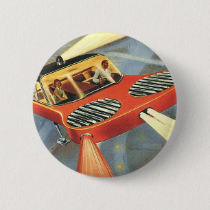 Vintage Science Fiction Futuristic Flying Car 2 Inch Round Button