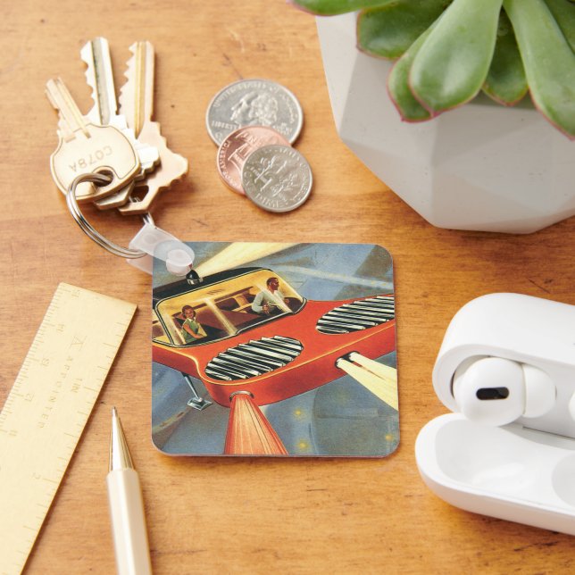 Vintage Science Fiction Futuristic Flying Car Keychain (Desk)