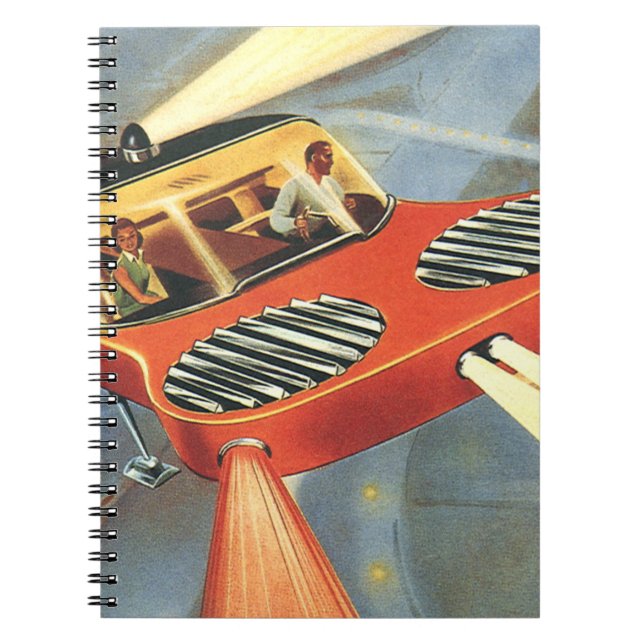 Vintage Science Fiction Futuristic Flying Car Notebook (Front)