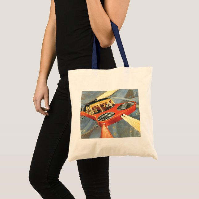 Vintage Science Fiction Futuristic Flying Car Tote Bag (Front (Product))