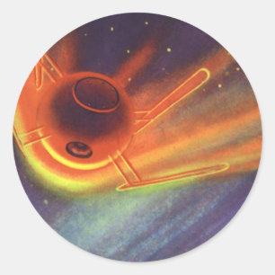 Vintage Science Fiction, Glowing Rocket in Space Classic Round Sticker