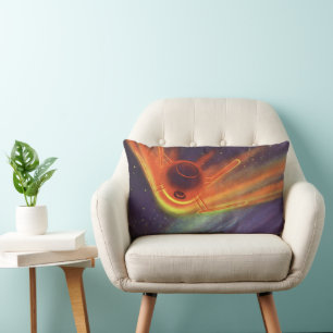 Vintage Science Fiction, Glowing Rocket in Space Lumbar Pillow