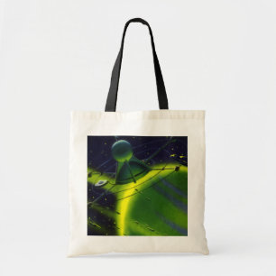 Vintage Science Fiction Green Planet w Spaceship Tote Bag