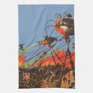 Vintage Science Fiction HG Wells War of the Worlds Kitchen Towel