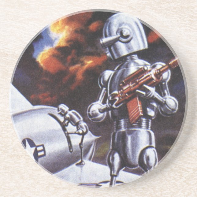Vintage Science Fiction Military Robot Soldiers Coaster (Front)