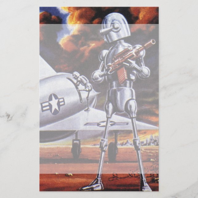 Vintage Science Fiction Military Robot Soldiers Stationery (Front)