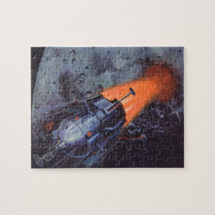 Vintage Science Fiction, Moon Rocket Blasting Off Jigsaw Puzzle