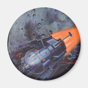 Vintage Science Fiction, Moon Rocket Blasting Off Magnet