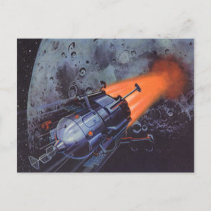 Vintage Science Fiction, Moon Rocket Blasting Off Postcard