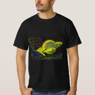 Vintage Science Fiction Neon Green Planet w Rings T-Shirt