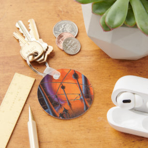 Vintage Science Fiction, Orange Sun and Aliens Keychain