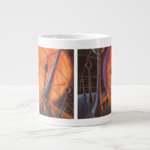 Vintage Science Fiction, Orange Sun and Aliens Large Coffee Mug