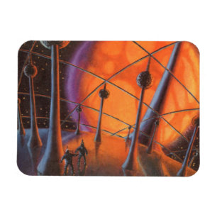 Vintage Science Fiction, Orange Sun and Aliens Magnet