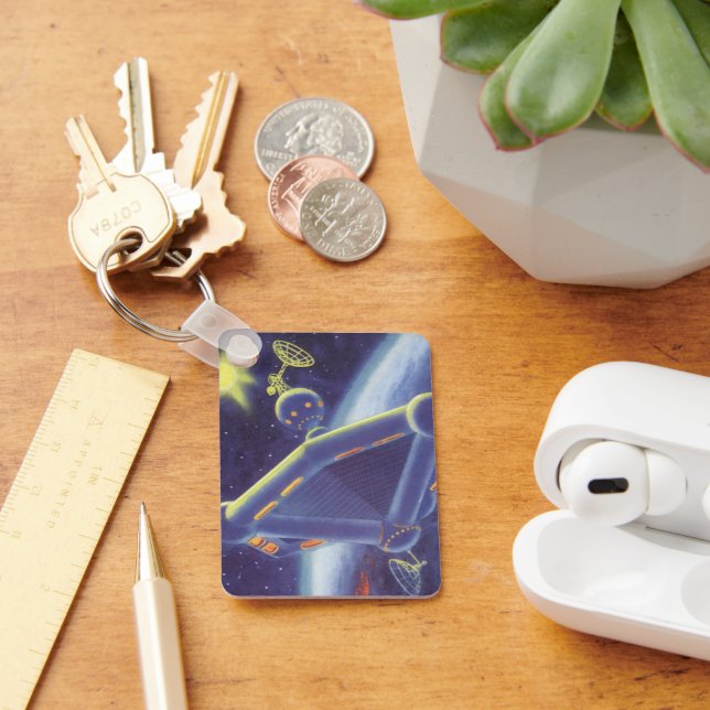 Vintage Science Fiction Orbiting Space Station Keychain (Desk)