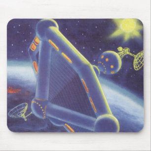 Vintage Science Fiction Orbiting Space Station Mouse Pad
