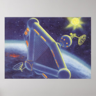 Vintage Science Fiction Orbiting Space Station Poster