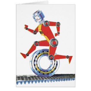 Vintage Science Fiction Robot Running with Wheel