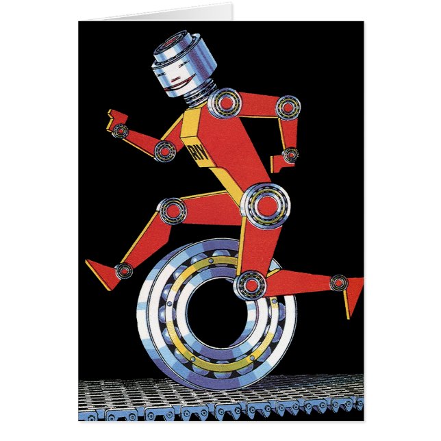 Vintage Science Fiction Robot Running with Wheel (Front)