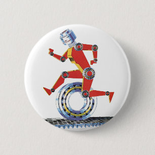 Vintage Science Fiction Robot Running with Wheel 2 Inch Round Button