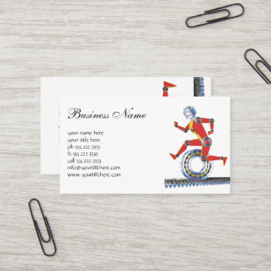 Vintage Science Fiction Robot Running with Wheel Business Card