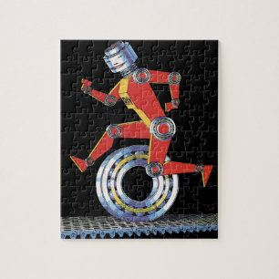 Vintage Science Fiction Robot Running with Wheel Jigsaw Puzzle