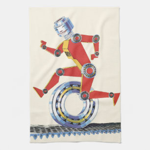 Vintage Science Fiction Robot Running with Wheel Kitchen Towel