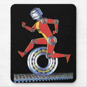 Vintage Science Fiction Robot Running with Wheel Mouse Pad