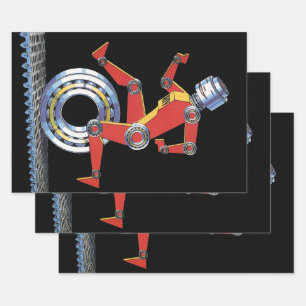 Vintage Science Fiction Robot Running with Wheel Wrapping Paper Sheet