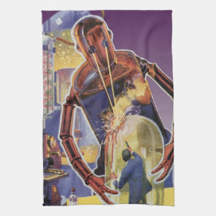 Vintage Science Fiction Robot with Laser Beam Eyes Kitchen Towel