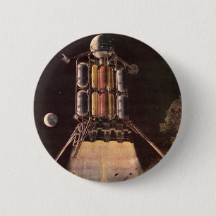 Vintage Science Fiction Rocket Blasting Off Planet 2 Inch Round Button
