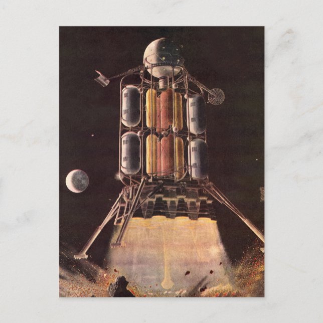 Vintage Science Fiction Rocket Blasting Off Planet Postcard (Front)