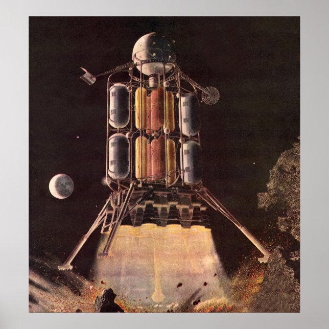 Vintage Science Fiction Rocket Blasting Off Planet Poster (Front)