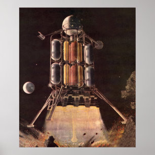 Vintage Science Fiction Rocket Blasting Off Planet Poster
