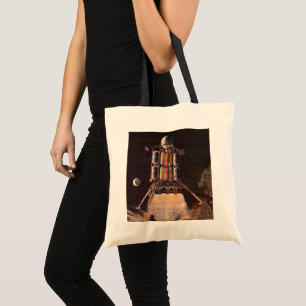 Vintage Science Fiction Rocket Blasting Off Planet Tote Bag