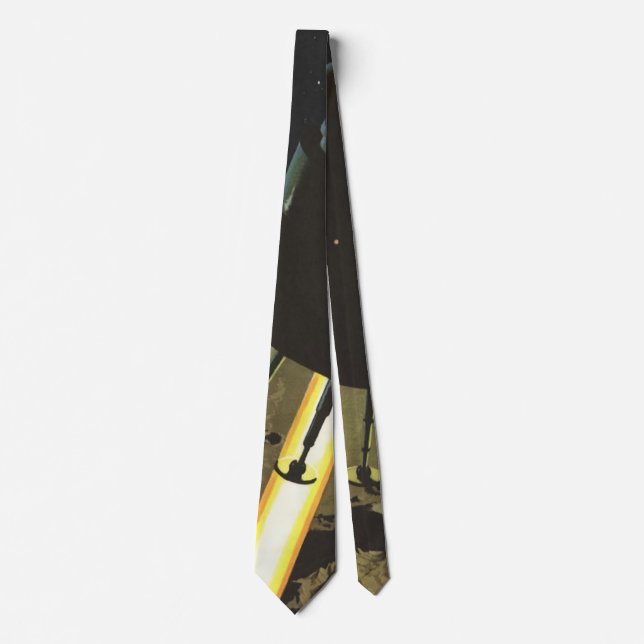 Vintage Science Fiction, Rocket Landing on Moon Tie (Front)
