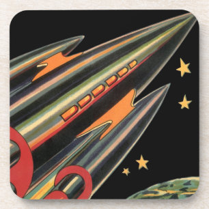 Vintage Science Fiction Rocket Ship by Space Stars Coaster