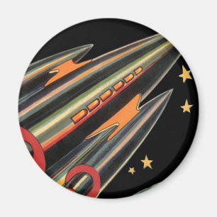 Vintage Science Fiction Rocket Ship by Space Stars Magnet