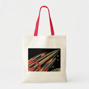 Vintage Science Fiction Rocket Ship by Space Stars Tote Bag