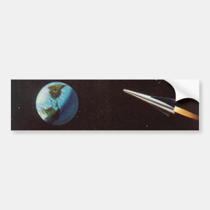 Vintage Science Fiction, Rocket Ship Over the Moon Bumper Sticker